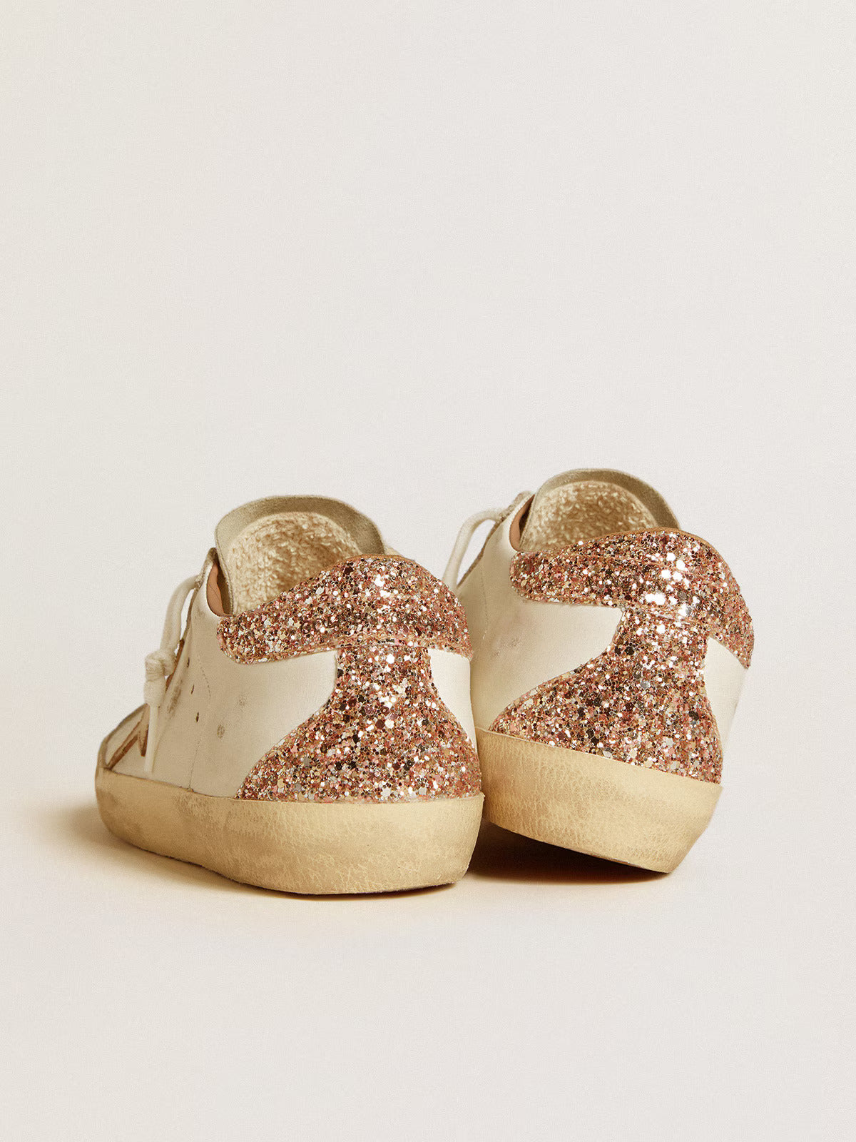 GGDB - Super-Star pour femme avec étoile en cuir nude et contrefort à paillettes dorées