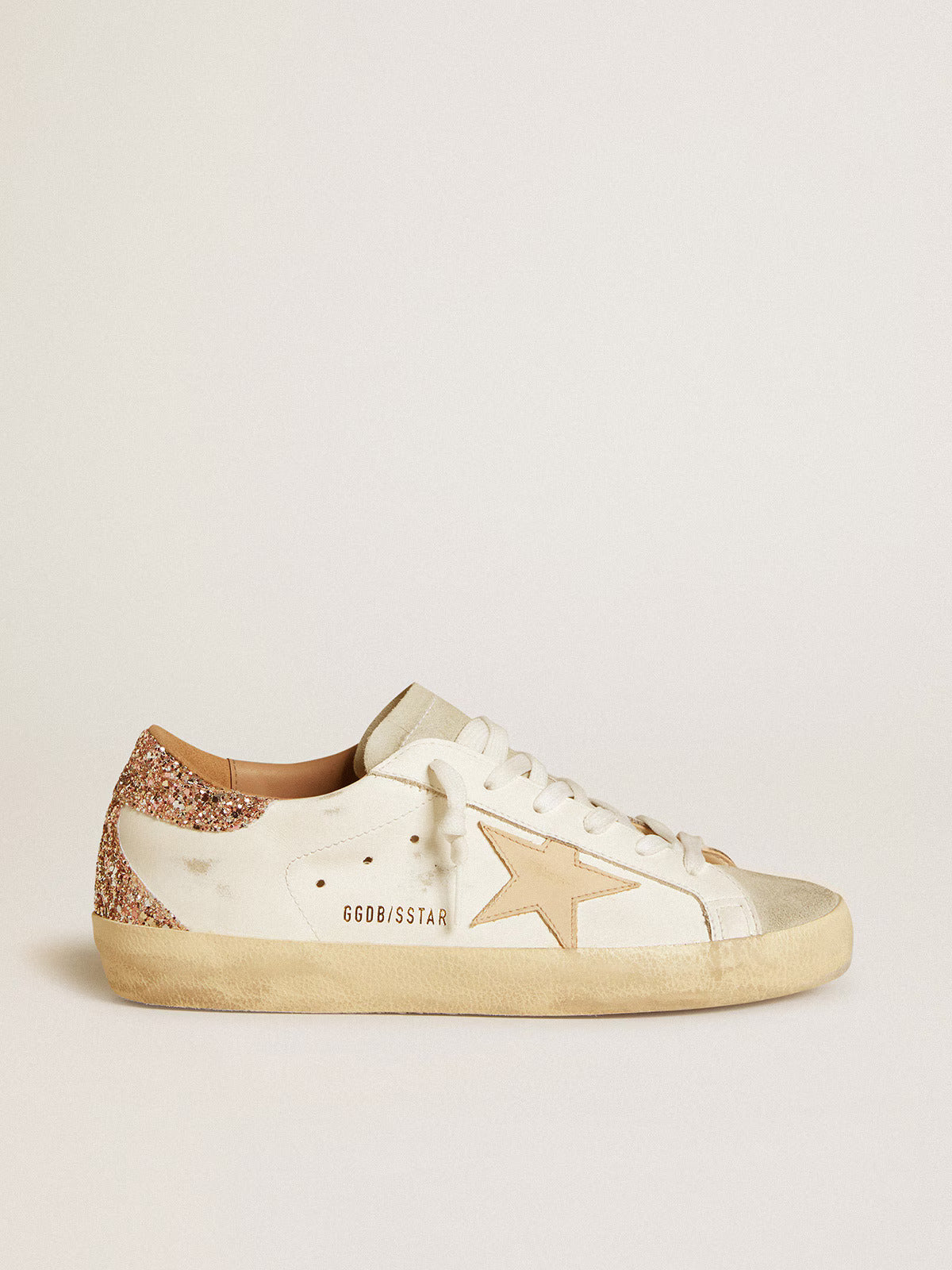 GGDB - Super-Star pour femme avec étoile en cuir nude et contrefort à paillettes dorées