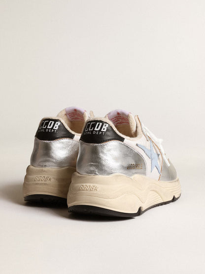 Running Sole en nylon et cuir lamé argenté avec étoile bleu ciel